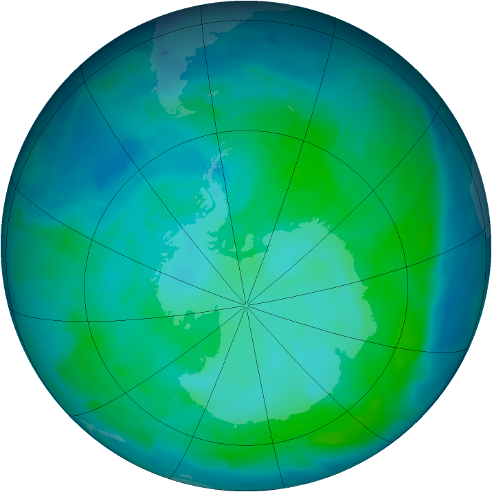 Antarctic ozone map for 20 January 2012